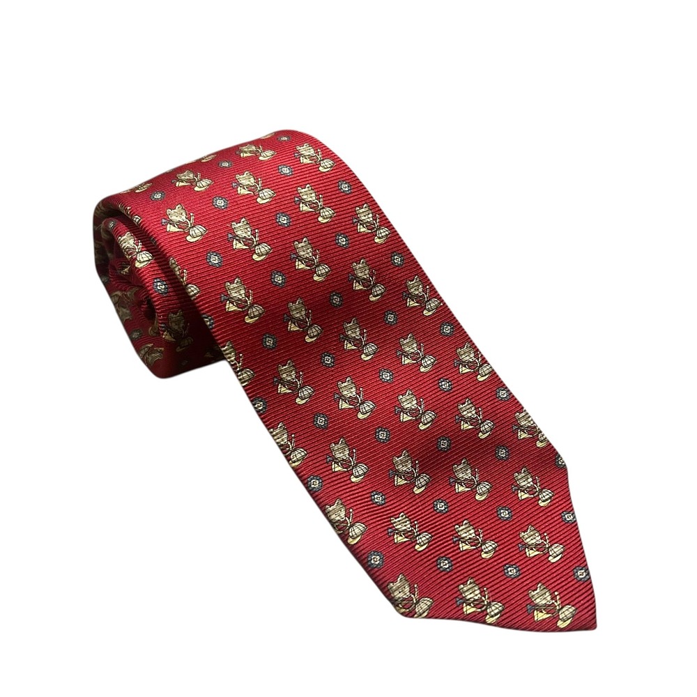 Polo by Ralph Lauren Mens Red Silk Tie Novelty Fox Hunt Pattern Equestrian